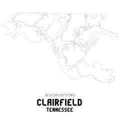 Clairfield Tennessee. US street map with black and white lines.