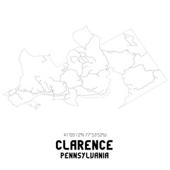 Clarence Pennsylvania. US street map with black and white lines.