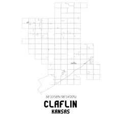 Claflin Kansas. US street map with black and white lines.