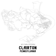 Clairton Pennsylvania. US street map with black and white lines.
