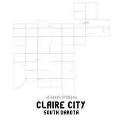 Claire City South Dakota. US street map with black and white lines.