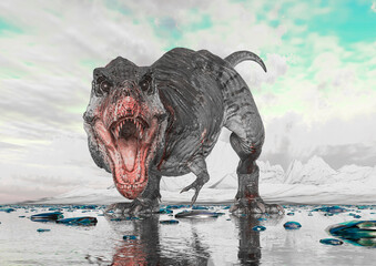 tyrannosaurus rex is ready to attack on ice land
