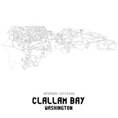 Clallam Bay Washington. US street map with black and white lines.