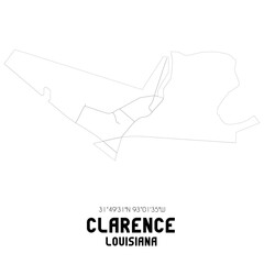 Clarence Louisiana. US street map with black and white lines.