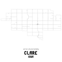 Clare Iowa. US street map with black and white lines.