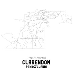 Clarendon Pennsylvania. US street map with black and white lines.