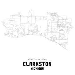 Clarkston Michigan. US street map with black and white lines.