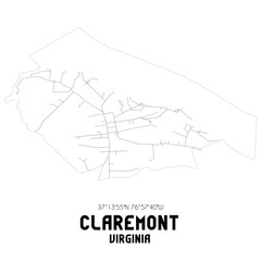 Claremont Virginia. US street map with black and white lines.