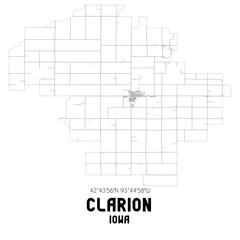 Clarion Iowa. US street map with black and white lines.