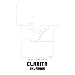 Clarita Oklahoma. US street map with black and white lines.