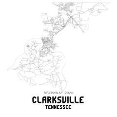 Clarksville Tennessee. US street map with black and white lines.