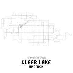 Clear Lake Wisconsin. US street map with black and white lines.