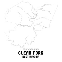 Clear Fork West Virginia. US street map with black and white lines.