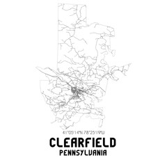 Clearfield Pennsylvania. US street map with black and white lines.