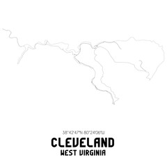 Cleveland West Virginia. US street map with black and white lines.