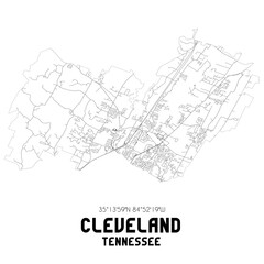 Fototapeta na wymiar Cleveland Tennessee. US street map with black and white lines.
