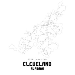 Cleveland Alabama. US street map with black and white lines.