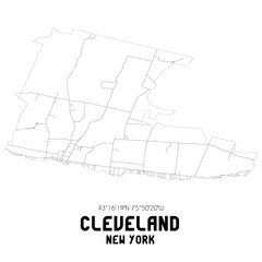 Cleveland New York. US street map with black and white lines.