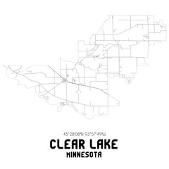Clear Lake Minnesota. US street map with black and white lines.
