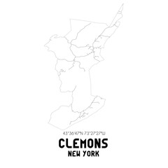 Clemons New York. US street map with black and white lines.