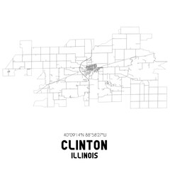 Clinton Illinois. US street map with black and white lines.