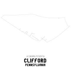 Clifford Pennsylvania. US street map with black and white lines.