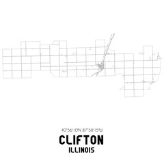 Clifton Illinois. US street map with black and white lines.
