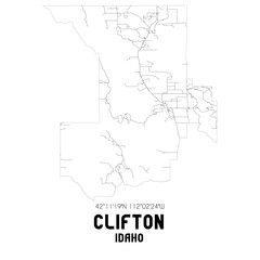 Clifton Idaho. US street map with black and white lines.