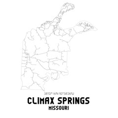 Climax Springs Missouri. US street map with black and white lines.