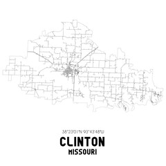 Clinton Missouri. US street map with black and white lines.