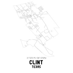 Clint Texas. US street map with black and white lines.