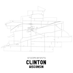 Clinton Wisconsin. US street map with black and white lines.