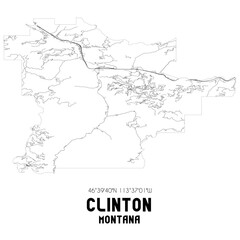 Clinton Montana. US street map with black and white lines.