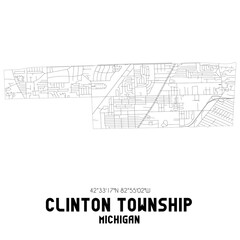 Clinton Township Michigan. US street map with black and white lines.