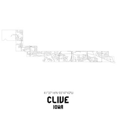 Clive Iowa. US street map with black and white lines.