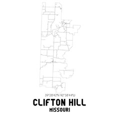 Clifton Hill Missouri. US street map with black and white lines.