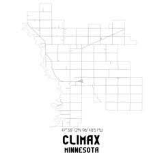 Climax Minnesota. US street map with black and white lines.