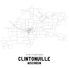 Clintonville Wisconsin. US street map with black and white lines.