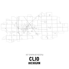 Clio Michigan. US street map with black and white lines.