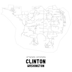 Clinton Washington. US street map with black and white lines.