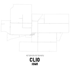 Clio Iowa. US street map with black and white lines.