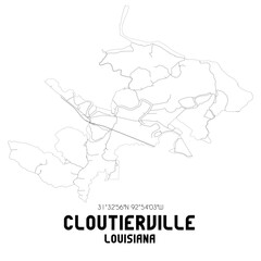 Cloutierville Louisiana. US street map with black and white lines.