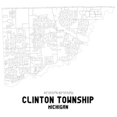 Clinton Township Michigan. US street map with black and white lines.