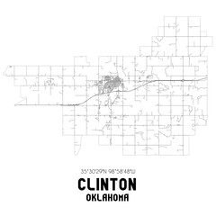 Clinton Oklahoma. US street map with black and white lines.
