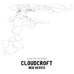 Cloudcroft New Mexico. US street map with black and white lines.