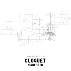 Cloquet Minnesota. US street map with black and white lines.