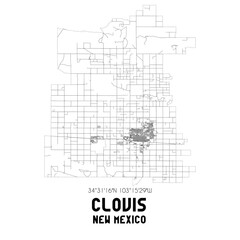 Clovis New Mexico. US street map with black and white lines.