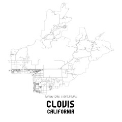 Obraz premium Clovis California. US street map with black and white lines.