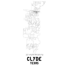 Clyde Texas. US street map with black and white lines.