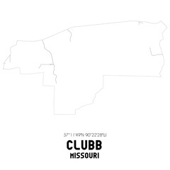 Clubb Missouri. US street map with black and white lines.